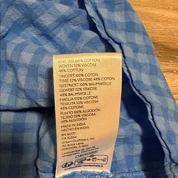 Anthropologie Pilcro V Neck L/S Blue Babydoll Blouse Gingham Top Women’s Sz. M - Picture 4 of 9